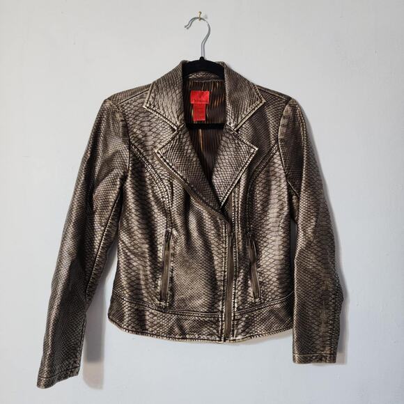 Snakeskin Moto Jacket Warm Tone Bronze Gold Small V Christina - Picture 1 of 10